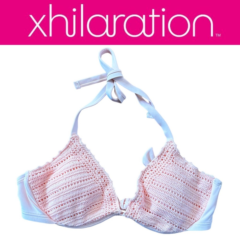 Xhilaration Pink and White Bikini Top